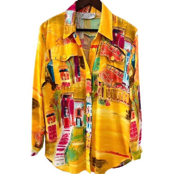 Vintage Saint Germain Paris Oversized Button Up Top Wearable Art - Picture 9 of 13